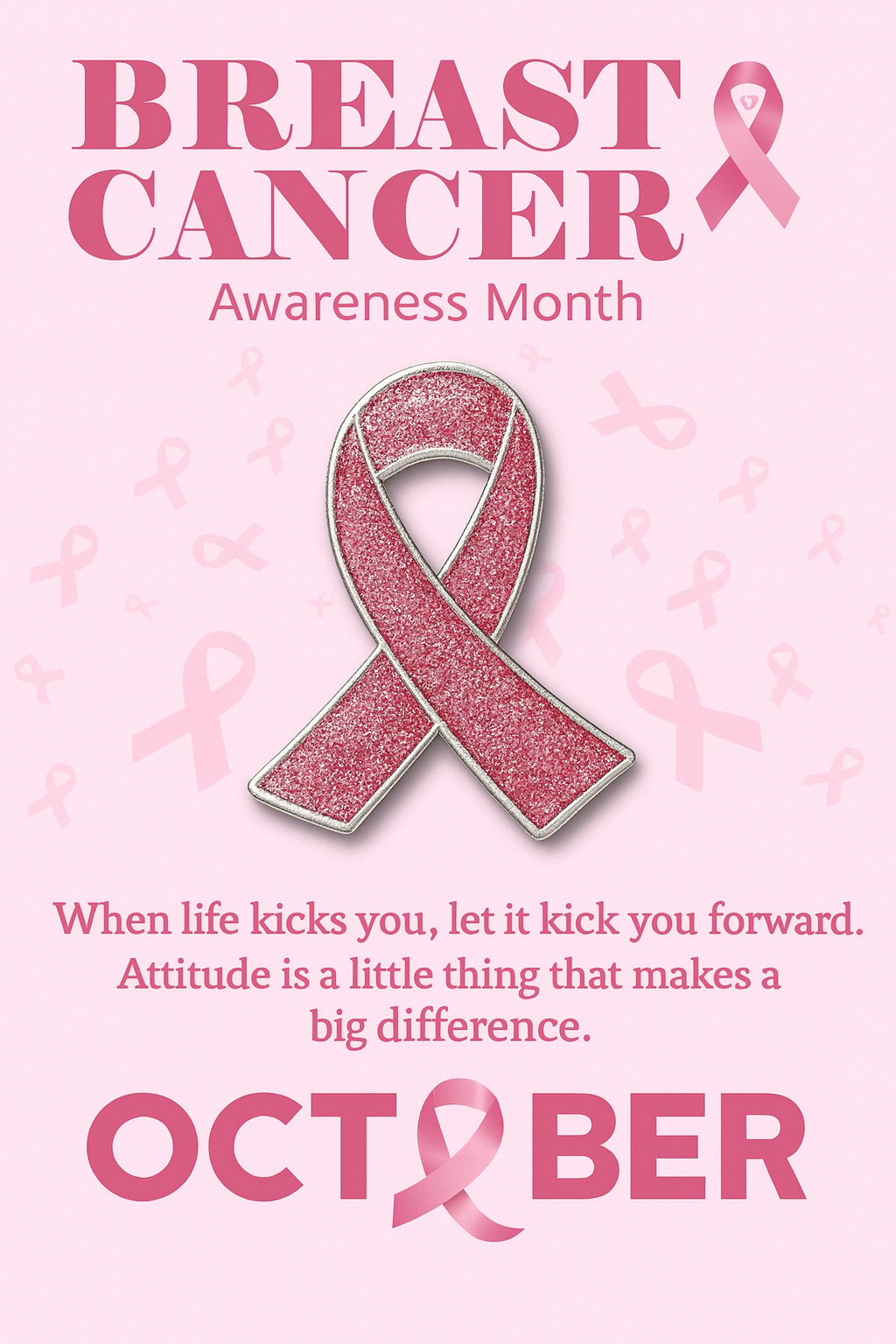 Breast Cancer Awareness Pink Ribbon Pin with Motivational Card
