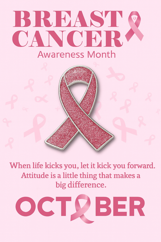 Breast Cancer Awareness Pink Ribbon Pin with Motivational Card